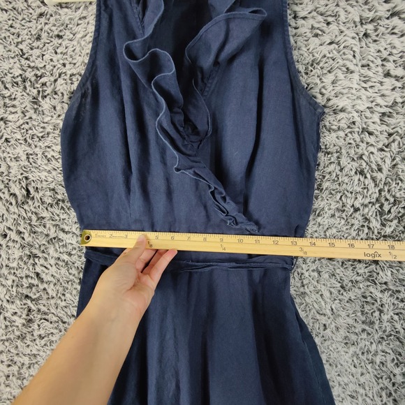 American Living Linen Midi Dress Ruffle Sleeveless Fit & Flare Navy Womens‎ 6 - Picture 4 of 8